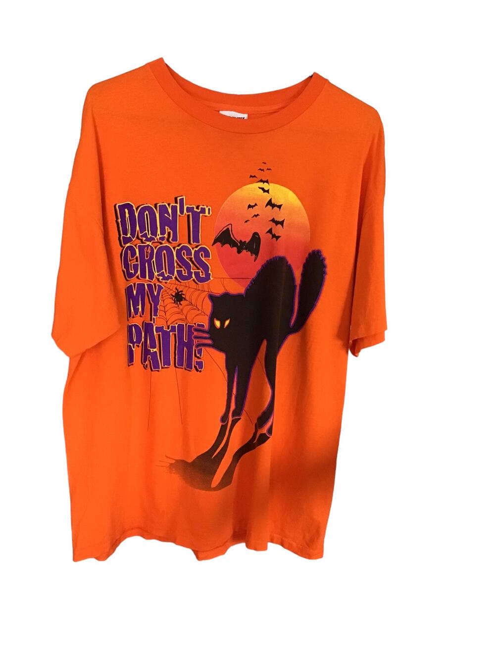 Vintage Halloween Black Cat Orange Tee Size XL